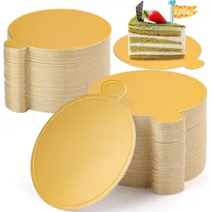 120 PCS Mini Cake Boards Gold Round Mousse Cupcake Base for Dessert 3.15 inch & 3.5 inch Mini Flan Plates Disposable Cake Paper Display Tray for Baking Birthday Party Wedding
