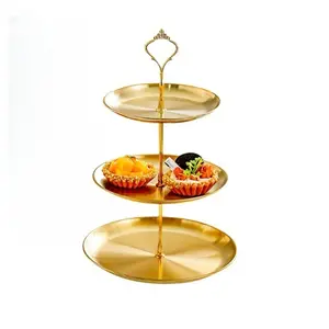 3 Tier Stainless Steel Cupcake Stand, Gold Metal Serving Tray Cake Holder Cake Display Stand for Holiday Dessert Table Decorations Birthday Party Wedding