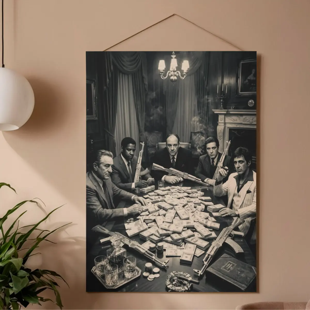 Vintage Mafia Money Table Wall Art, Black And White Gangster Poster, Classic Crime Boss Decor,Wall Art Decorations, Fun Black And White Posters,Retro Wall Decoration