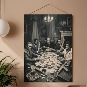 Vintage Mafia Money Table Wall Art, Black and White Gangster Poster, Classic Crime Boss Decor