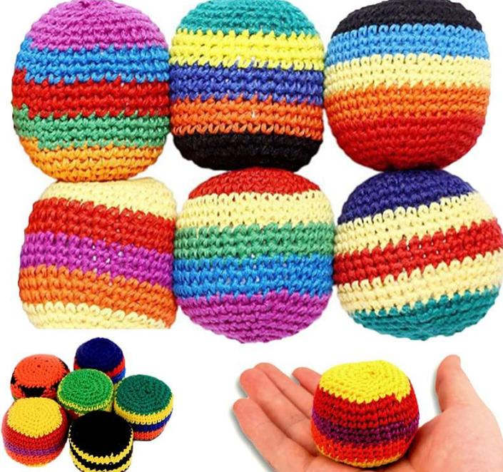 Random Color  1/2/3PCS Hand-Made Knitted Hacky Sack, 2026 Upgraded Assorted Foot Bag Crochet Hacky Sacks for Adults, Juggling Balls for Beginners, Multicolored Geometric Pattern, Ready-to-Use Hacky Sacks