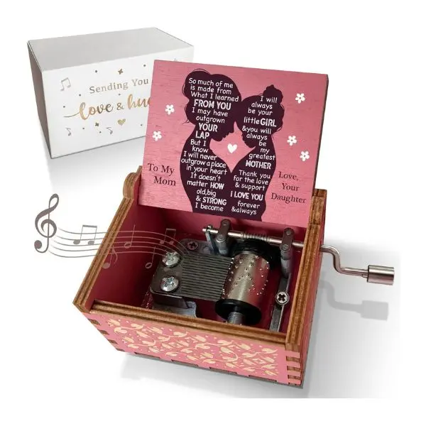 Fall Halloween Gift  Personalized Music Box for Mom from Daughter – You Are My Sunshine Hand Crank Wooden Musical Box – Birthday, Christmas, Mother’s Day Gift, Pink "I Love You Mom