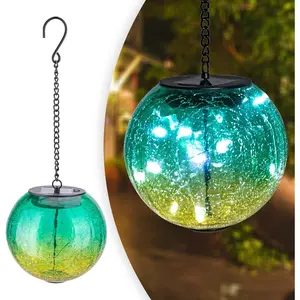Hanging  Lights Outdoor  Lanterns Outdoor Decorative Cracked Glass Ball Lights    LED Globe Lantern for Outdoor Porch Patio Garden Decor  Green