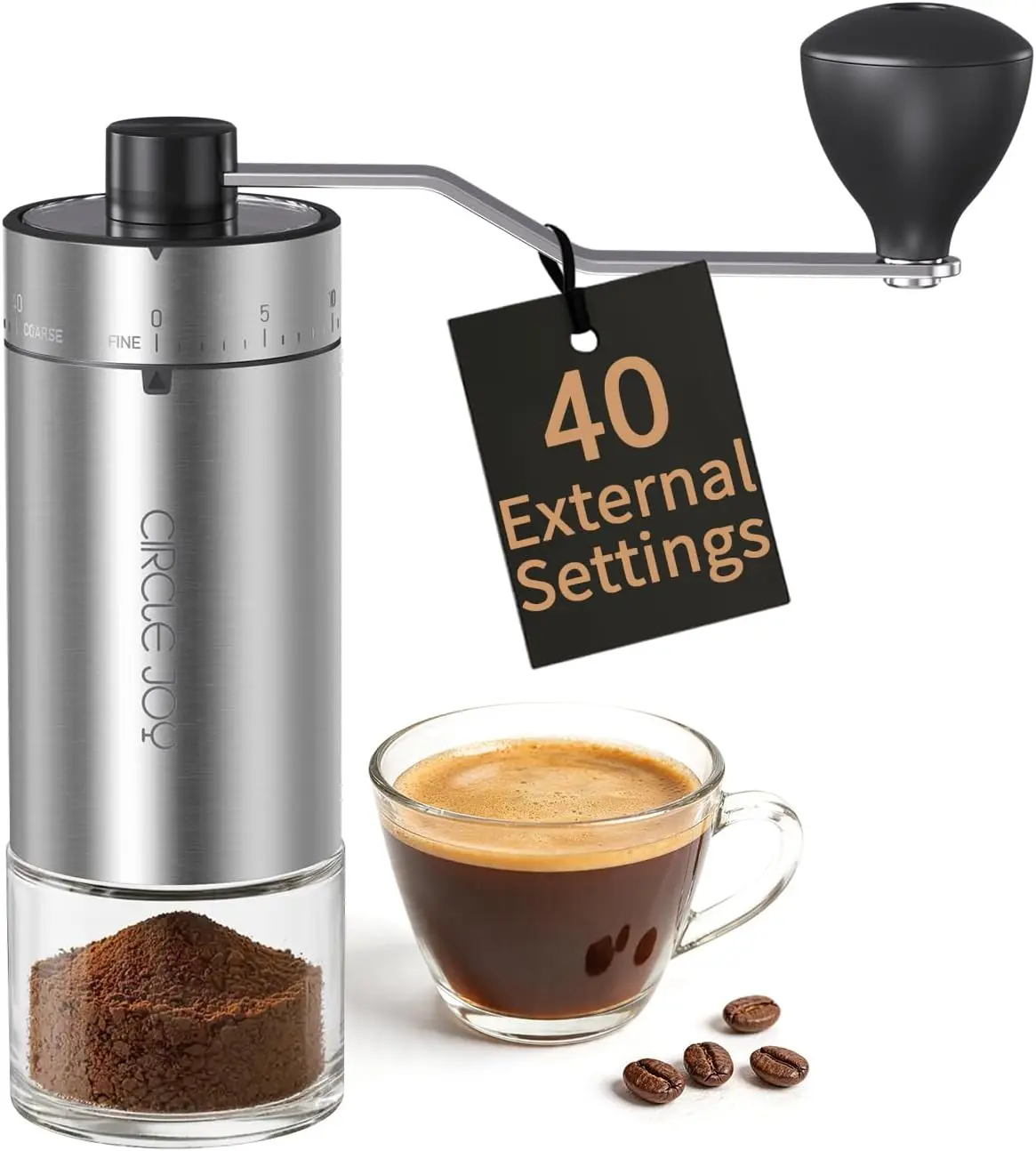 CIRCLE JOY Mini Manual Coffee Grinder with 40 External Adjustable Settings and Ceramic Conical Burr, Portable Stainless Steel Hand Coffee Grinder for Home and Travel., Ltd Zhuhai Kelitong Electronic Co., Ltd