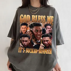 Funny God Bless Me Its Fcken Summah Graphic T-Shirt, Retro Summer Party Tee, Unisex Fan Bootleg Shirt, Vintage Outfit, Gift for fan, y2k styles, Oversize shirt 6BS