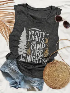 Women's Letter Print Round Neck Tank Top, Casual Sleeveless Crew Neck Top for All Seasons, Ladies Clothes for Daily Wear, Socks, Tanktop