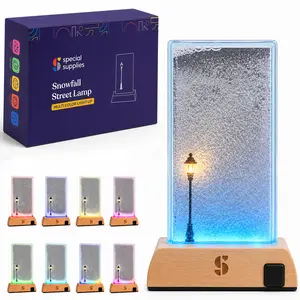 Special Supplies Soft Snowfall Glow Lamp with 3 Color LED Modes, Sensory Night Light with Floating Snow Effect, Acrylic Mood Lamp with Wooden Base for Bedroom Desk Office Relaxation Decor- EU Style