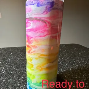 Neon rainbow ink swirl epoxy tumbler