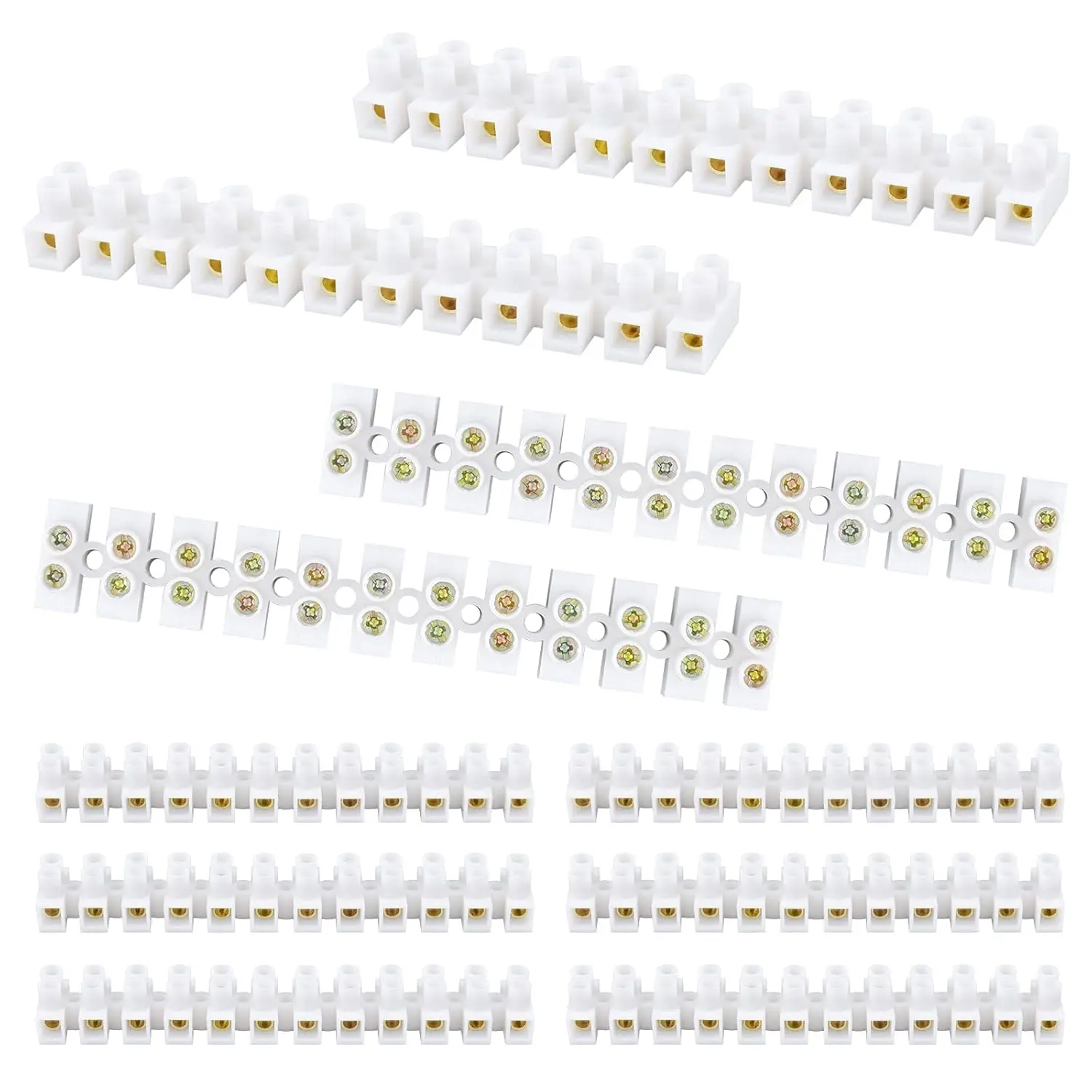 10/20 Pack Terminal Block, 12-Position Dual Row Terminal Strip Screw Terminal Electric Barrier Block for Small Home Projects and Electrical 10Amp 360V (10)