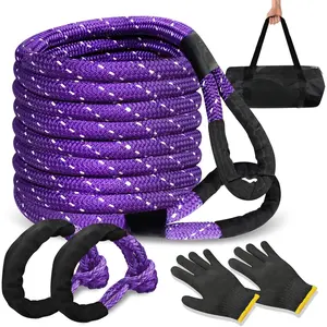 Kinetic Energy  Rope 1" x 20ft,with Soft Shackle and Glove,Linetic Light Reflecting Tow Rope for 4WD Pick Up , SUV, ATV, UTV