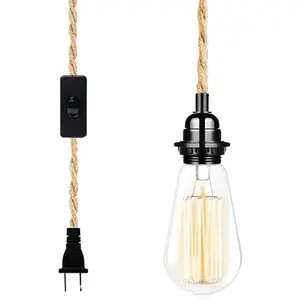 Industrial 15ft Pendant Light Cord Plug in Hanging Light Fixture 15FT Farmhouse Pendant Lamp Cord with Switch for Kitchen Island Bedroom Living Room