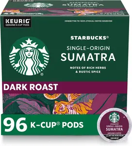 Starbucks K-Cup Coffee Pods Dark Roast Sumatra for Keurig Brewers 100% Arabica 4 Boxes 96 Pods Total Single-Origin Rich Herbs Rustic Spice