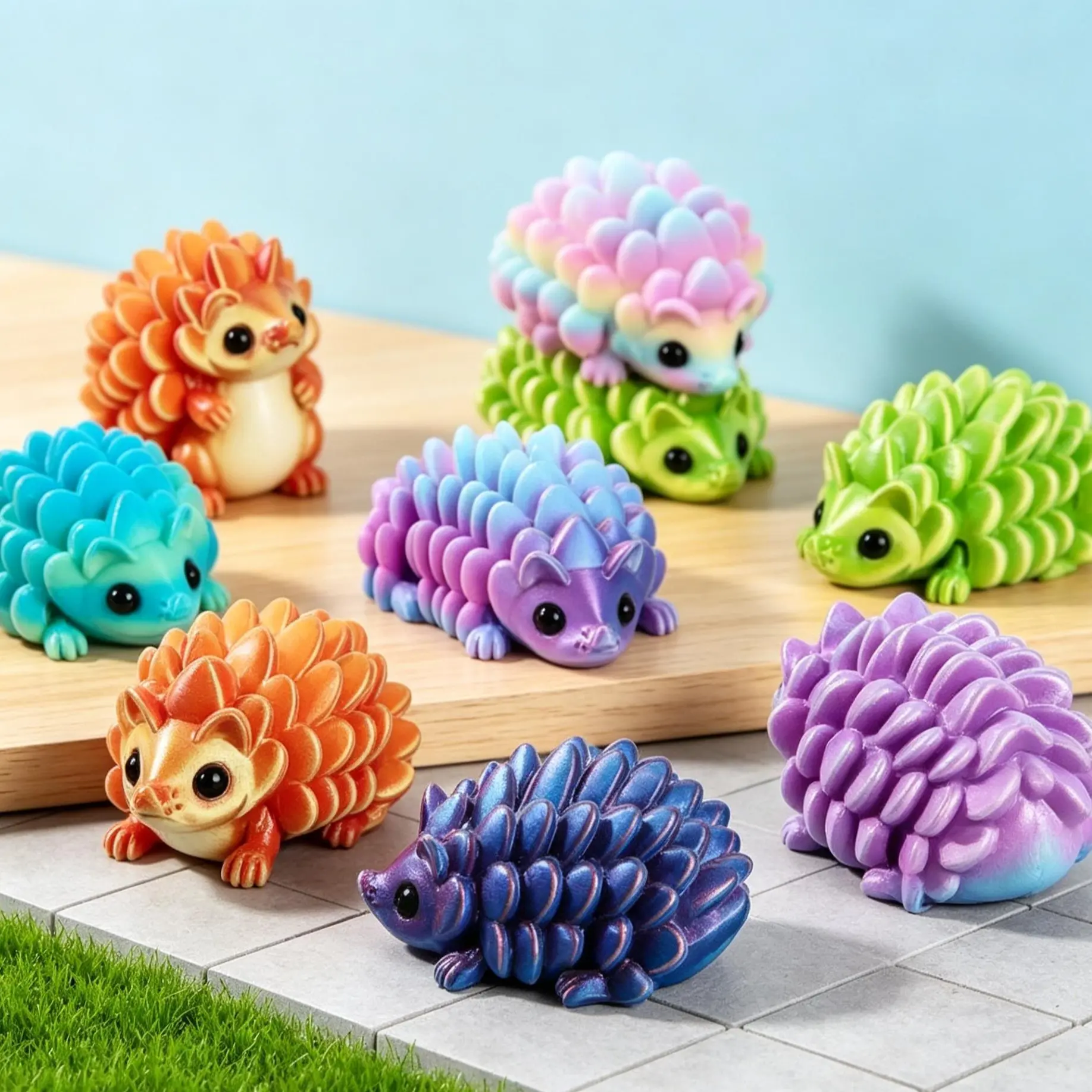 3D Printed Realistic Shape Plastic Articulated Hedgehog Fidget Toy - Burr-Free, Gradient Finish, Melange, Cute Collectible Desk Decor Statue for Hedgehog Lovers, Father's Day Gift