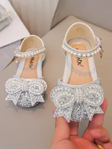 Fashion Princess Shoes, Summer Bow Tie Design, Open Toe with Rhinestone Accents, Perfect for Parties and Outdoor Activities