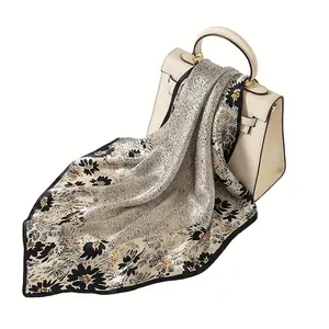 Women's Vintage Distressed Floral Square Scarf - 70x70cm 100% Polyester Satin Scarf, Stylish Female Neck Accessory