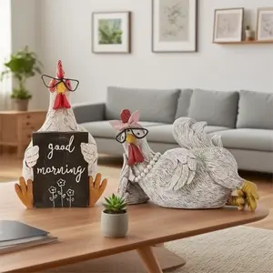 Resin Craft Halloween Early Morning Hen Figurine, Flat Lay Chicken Statue, Sitting Chicken Decor, Home Office Desk Ornament