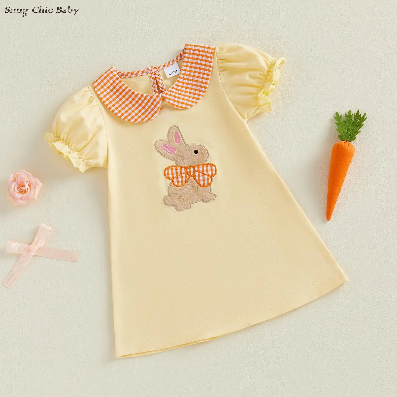 Cute Easter dress for baby girls and toddlers - Yellow short-sleeved puff  sleeve dress, plaid Peter Pan collar, bunny embroidery, adorable holiday  party outfit (1-5 years old) - TikTok Shop