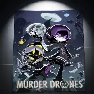 Murder Drones Dystopian Cityscape Plush Throw Blanket - Soft Cozy Fleece Blanket Featuring Cartoon Characters in Dark Gothic Art, Cyberpunk Horror Anime Aesthetic Throw Blanket for Bedroom Couch Gaming Room