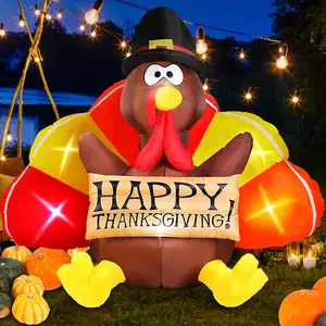 6FT Thanksgiving Inflatables Turkey Decorations with Colorful Tail & Pilgrim Hat, Blow up Turkey Inflatable Outdoor Decor Built-in LEDs Fall Blowup for Yard Harvest Outside Lawn Holiday