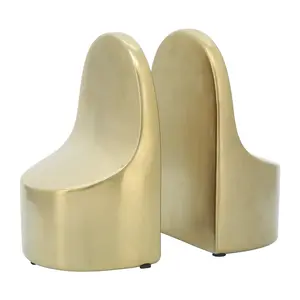 Sagebrook Home Set of 2 Ceramic Bookends - Contemporary Simple Gold Bookend Set - Book Organization - Home or Office Decor Stylish Book Storage