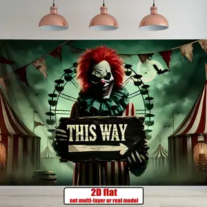 1pc Circus Backdrop Creepy Clown Theme This Way Sign Design for Halloween Graduation Fathers Day Indoor Outdoor Decor