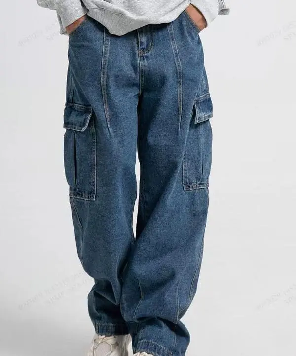 Men's 90s Oversized Jeans, Menswear Loose Fit Style Casual Trousers with Pockets, Straight Leg Retro Workwear Pants for Skateboarding Streetwear, 90S Oversized Men's Jeans, Denim, Plain, Baggy, H Type, Woven