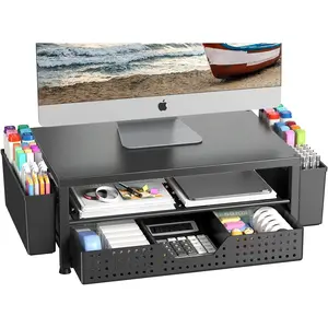 Stand Riser, Laptop Stand for Desk, Office Desk Organizer and Accessories,  Desktop Shelf with Drawer and Pen Holder, Printer Stand for , Office, Dorm (Black )