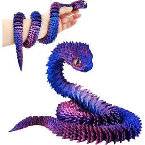 1PC Printed Animals Snake, Surprise Mystery Fidget Anaconda Toy, Fake Python Statue with Realistic Eyes，Print Articulated Viper Collectible for Home Office Executive Desk Decoration, Decorative Figurines