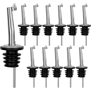 12 Pcs Liquor Pour Spout with Auto Dust Cover, 304 Stainless Steel Bartender Pour Spout for 0.75” Bottle Mouth, Perfect for Olive Oil, Alcohol & Wine