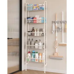 Behind The Door Bathroom Shelf Narrow 5-Tier, Space-Saving Slim Storage Shelf Narrow Shelving Unit for Bathroom and Kitchen White