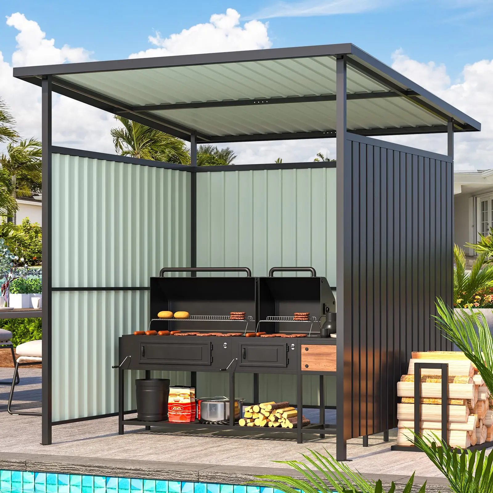 YODOLLA 6' x 6' Gazebo Outdoor Pergola for Patio, Small Lean to Hardtop Grill Gazebo, Heavy Duty Awnings for Patio, Decks