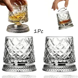 1/2pcs Rotating Whiskey Glass Cup Set, 360° Crystal Whiskey Glass, Lead-Free Premium Glass, Crystal Glassware, Ideal for Bourbon and Scotch, Unique Gift for Men