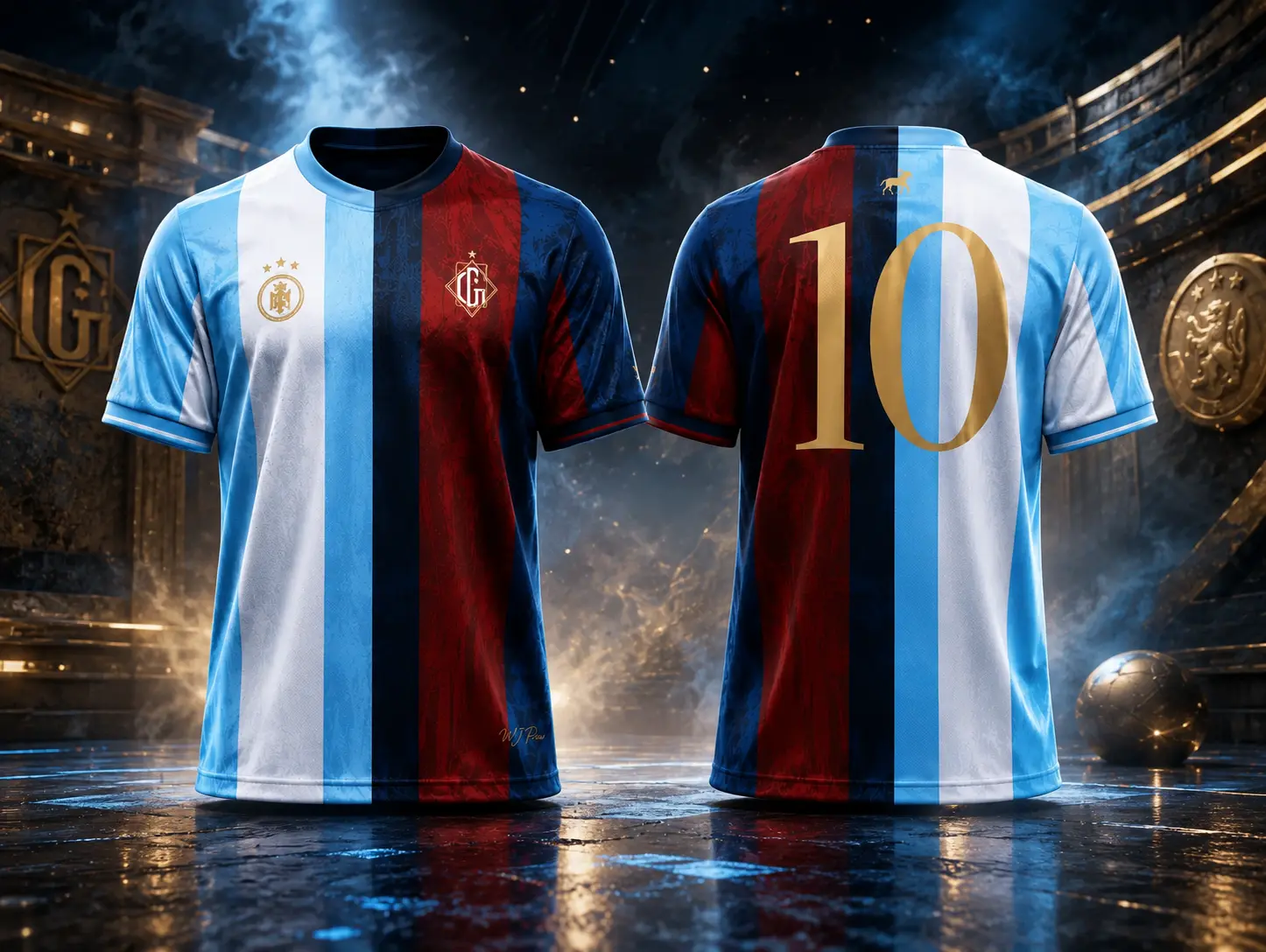 La Pulga Premium Ultimate Dual Heritage Soccer Jersey, Sky Blue & Burgundy Number 10 Football Shirt, 3D Fan Sports Top