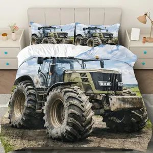 3PCS Duvet Cover Set, 1 Duvet+2 Pillowcases(Without filler), Tractor Farm Field Rustic Nature Country theme, Father's Day bedding set, Heavy Duty Durable Suitable for decoration bedroom dormitory farmhouse guest room.