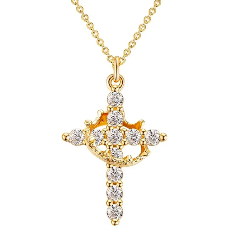 14K Gold-Plated Crown of Thorns / Halo Cross Pendant, Fashionable Women's Necklace “Graceful Faith & Daily Luxury,” Perfect for All Occasions and Everyday Wear