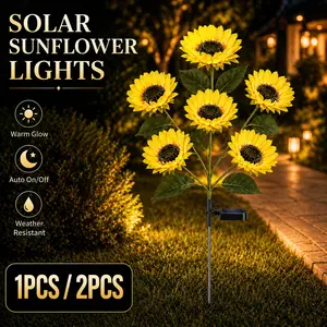 Solar Sunflower Garden Lights with 6 Flowers, Waterproof Solar Powered Outdoor Stake Lights for Yard, Garden, Patio & Lawn, Warm Glow Landscape Decor, Gift for Mom & Family, Christmas Outdoor Decorations, Waterproof Landscape Lighting