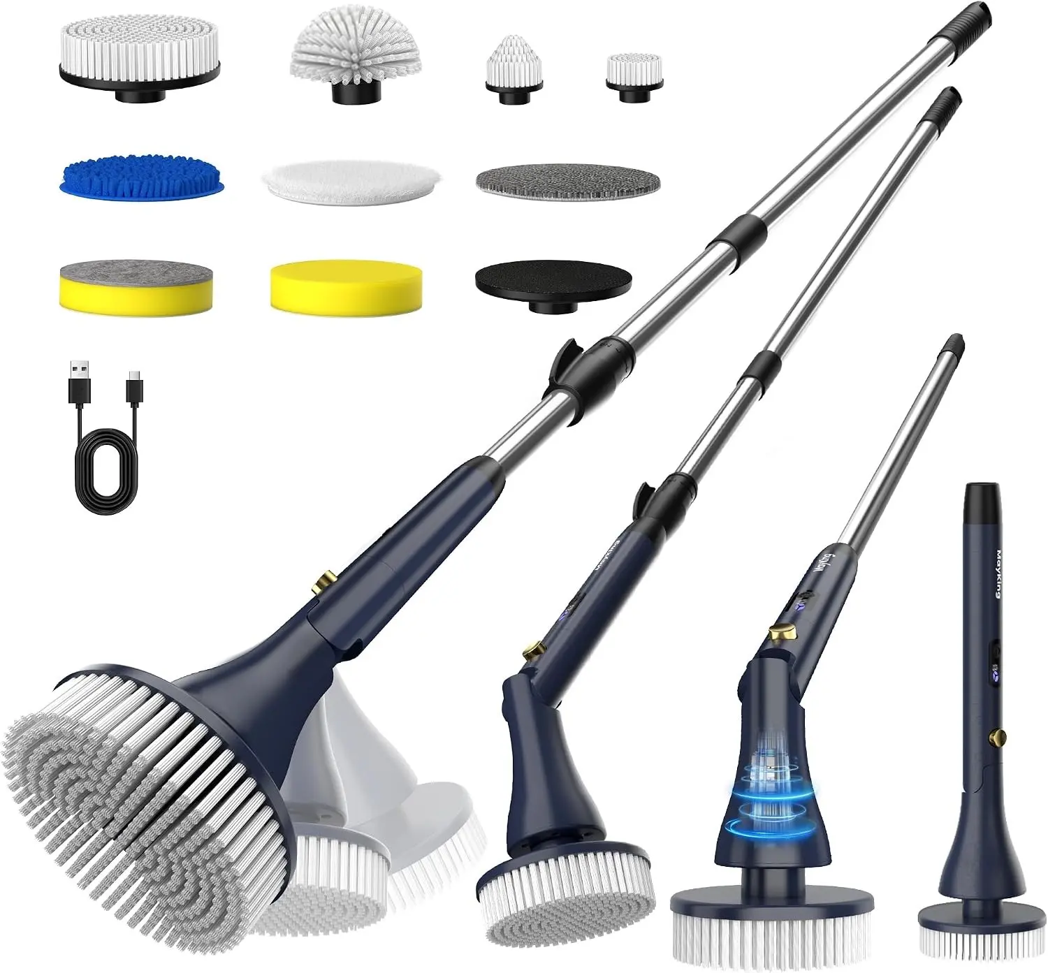 Electric Spin Scrubber with 9 Brush Heads, 3-Angle & 4-Length Adjustable Cordless Power Scrubber, 3-Speed & Battery LED Display, Electric Scrubber for Cleaning Bathroom Bathtub Floor Tiles