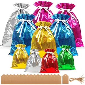20 count Christmas  Bags, Drawstring  Bags, Christmas Wrapping Bags with Drawstring Ribbons,  Bags Assorted Sizes Inserted Tags for Wrapping Holiday
