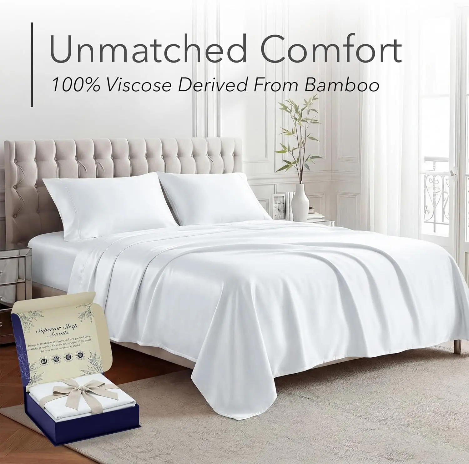 DECOLURE 4-Piece Bamboo Bed Sheet Set - 100% Cooling Viscose Bedding, Ultra Soft, 17in Deep Pockets, Double Stitching, OEKO-Tex Certified, Hypoallergenic for Hot Sleepers DECOLURE 4-Piece Bamboo Bed Sheet Set - 100% Cooling Viscose Bedding, Ultra Soft, 17in Deep Pockets, Double Stitching, OEKO-Tex Certified, Hypoallergenic for Hot Sleepers