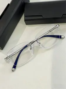 Spring Statement Frameless Glasses - Blue Light Blocking Clear Lens Reading Glasses for Women Men, Diamond Edge Metal Temple Decor for Computer Gaming Daily Street Style