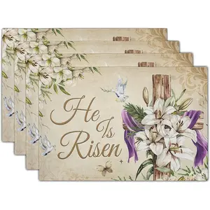 Easter Holiday Kitchen Easter Placemats 12x18 Inch Spring Lily Flowers Rustic Vintage Place Mat Heat Resistant Washable Rectangle Dining Table Mat Seasonal Holiday Kitchen Party Decoration Coasters Tableware