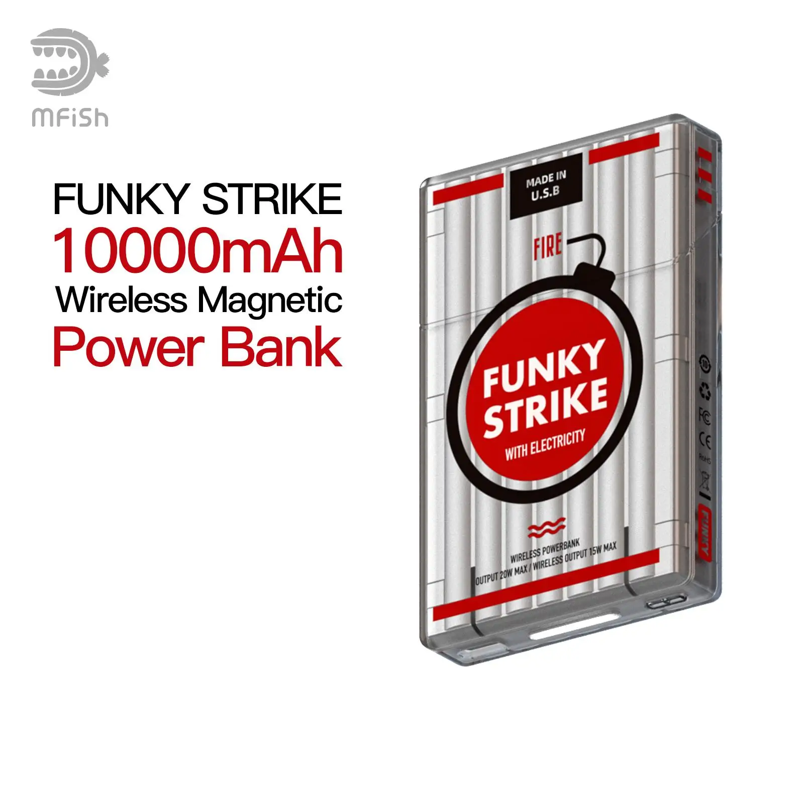 mfish FUNKY STRIKE 10000mAh Wireless Magnetic Power Bank Large Capacity Power Bank for iPhone, Apple, Watch, Headphones Accessories Charging
