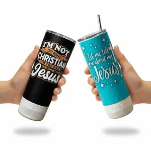 Christian Jesus Tumbler with Detachable Bluetooth Speaker 20oz Sublimation Travel Reusable Cup Drinkware Mug Bottles