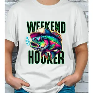 Weekend Hooker Fishing T-Shirt - Casual Crewneck with Fish Graphic, Short Sleeve, Available in Various Colors