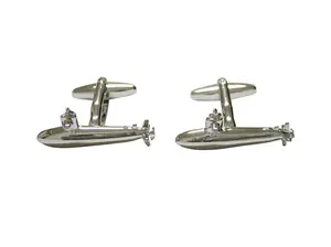 Silver Toned Naval Submarine Cufflinks