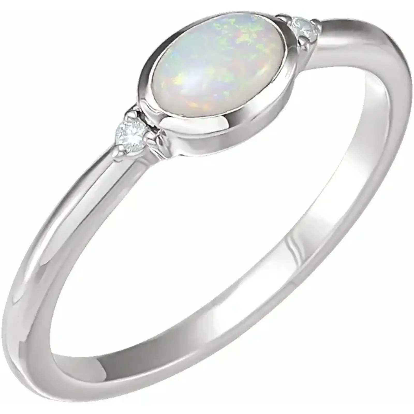 14K White Natural Ethiopian Opal & .03 CTW Natural Diamond Ring
