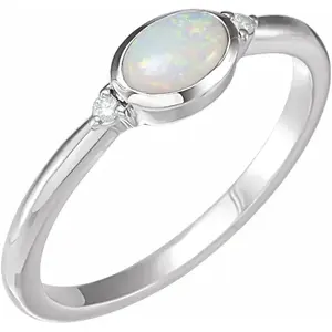 14K White Natural Ethiopian Opal & .03 CTW Natural Diamond Ring