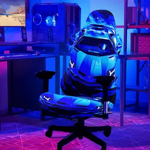 1Set Cool Blue Sports Car Pattern UV Blacklight Reactive Glowing Computer Game Chair Cover, Milk Fiber Fabric With Elastic And Detachable Design That Is Machine Washable. Suitable For Office, Bedroom And Game Chair Decoration. Computer Gaming Chair