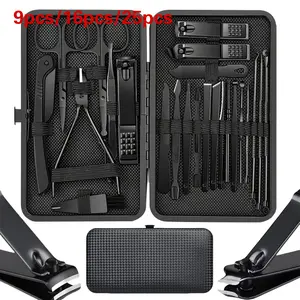 9/16/25pcs portable nail clipper set, perfect nail and pedicure tools, with suitcase, exfoliating scissors, eyebrow trimmer, ear pick nail care set, Christmas gift for boys and girls