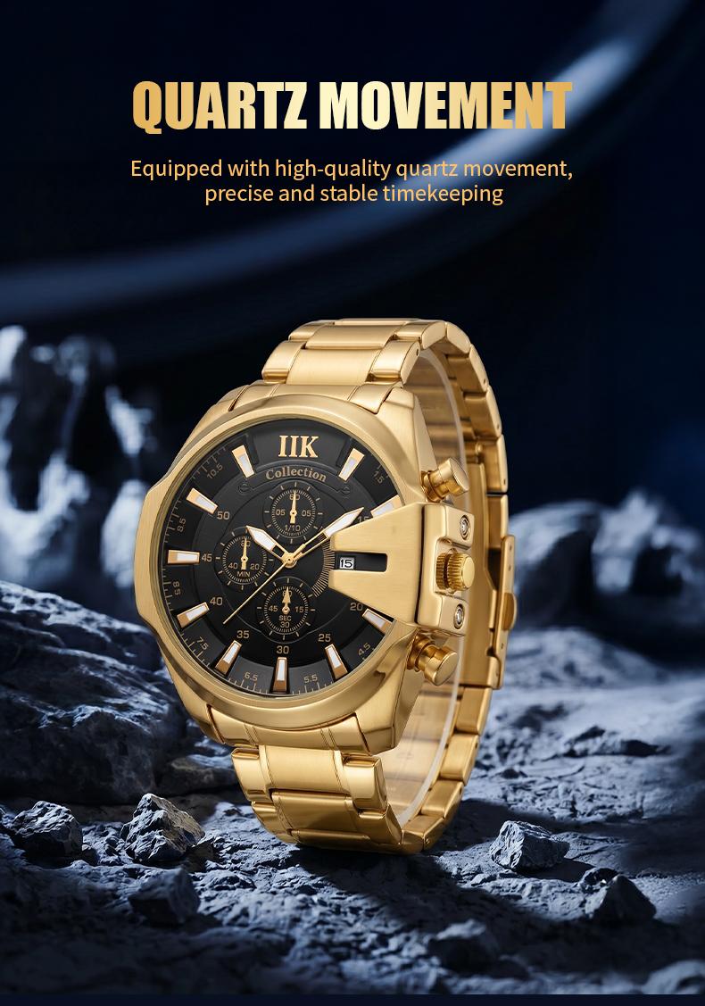 Swiss Quality Luxury Chronograph Watch for Men - Gold Tone Sport Wristwatch with Black Dial, Luminous Hands & Date Window Swiss Quality Luxury Chronograph Watch for Men - Gold Tone Sport Wristwatch with Black Dial, Luminous Hands & Date Window